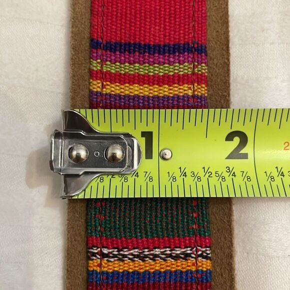 Guatemalan Multicolor Striped Waist Belt Womens Size XL Suede Leather Cotton - Picture 8 of 10